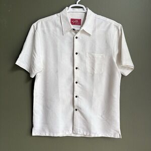 Woody's Retro‎ Lounge Camp Shirt Men's Size XL Ivory Hawaiian Embroidered Floral
